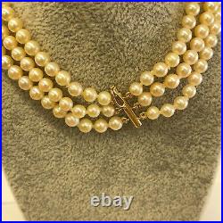 3 Row Cultured Pearl Necklace and Bracelet Set, set in 14ct Gold