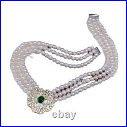 3 Strand Natural 7-8mm White Freshwater Pearl Necklace Earrings Bracelet Set