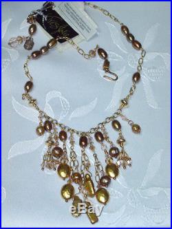 $346 Tres Jolie Pearl necklace & earrings set gold plated made for Nordstroms