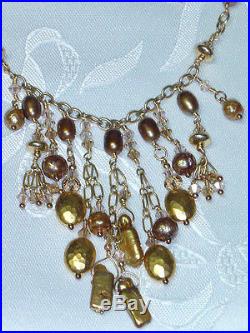 $346 Tres Jolie Pearl necklace & earrings set gold plated made for Nordstroms