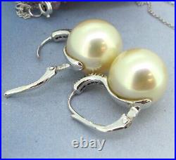 35 ctw Diamonds 18k White Gold 13mm Pearls South Sea Earrings & Necklace Set