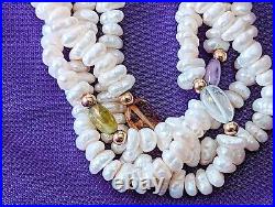 36 in Pearl & Gemstone 14k Gold Torsades 4 Strand Nexklace And Bracelet Set