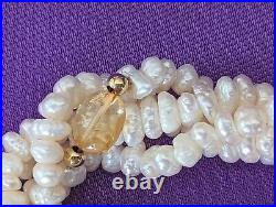 36 in Pearl & Gemstone 14k Gold Torsades 4 Strand Nexklace And Bracelet Set