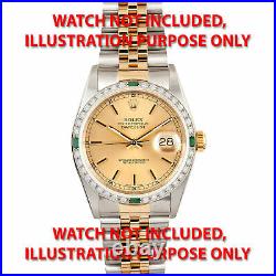 36mm 1ct Bead Set Diamond Bezel 18ky For Rolex Datejust, President With Emeralds