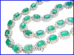 38.2ct Emerald & Diamond Cluster Necklace & Drop Set in 14K White Gold Over