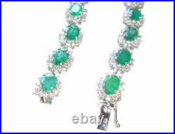 38.2ct Emerald & Diamond Cluster Necklace & Drop Set in 14K White Gold Over