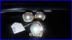 3800 USD Vintage Cluster Gold Diamond Mabe Pearl earrings necklace set RARE