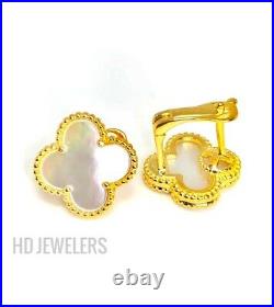 3P Clover Jewelry Set White Mother Of Pearl Four Leaf Flower Gold Motif Design