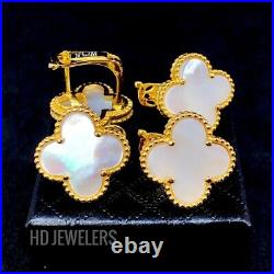 3P White Mother Of Pearl Jewelry Set Four Leaf Clover Flower Gold Motif Design