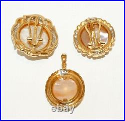 3Pc 14k Yellow Gold & Mabe Pearl & Diamond Earring Mixed Lot & Pendant (GoH)#11