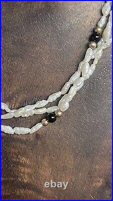 3Ps Set Vintage 14k 585 Yellow Gold Clasp Freshwater Seed Pearl Onyx Necklace #2