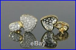 $4,950 18K Yellow Gold 2.15ct Round Pave Set Diamond Heart Dangle Drop Earrings