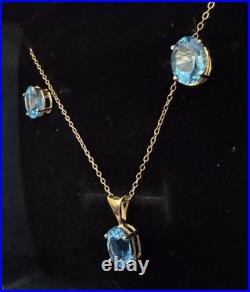 4 Pc Set Necklace & Earrings 14k Yellow Gold & Blue Topaz & Pearl Jewelry Lot