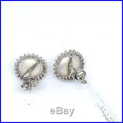 4 Piece Set 14K White Gold Pearl & Diamond Ring, Pendant & Earrings $1130 NWT
