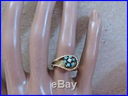 $4000 Large Flower Design Turquoise Pearl Princess Ring Set in 14k Gold BEAUTY