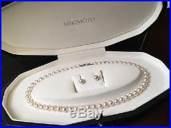 $5,000 Mikimoto White Gold 8mm Akoya Pearl 18 Necklace and Earrings Set w Box