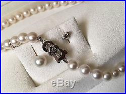 $5,000 Mikimoto White Gold 8mm Akoya Pearl 18 Necklace and Earrings Set w Box