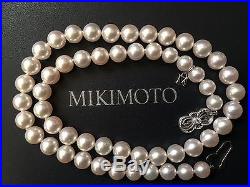 $5,000 Mikimoto White Gold 8mm Akoya Pearl 18 Necklace and Earrings Set w Box