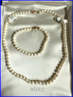 5.5mm 17 Pearl Necklace and 7.5 Bracelet Set with 14k Yellow Gold Clasps