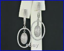 $5,650 18K White Gold Micro Pave Set Round Diamond 2.00ct Drop Dangle Earrings