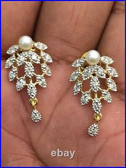 5.98 Cts Round Brilliant Cut Diamonds Pearl Pendant Earrings Set In 585 14K Gold