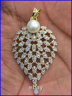 5.98 Cts Round Brilliant Cut Diamonds Pearl Pendant Earrings Set In 585 14K Gold