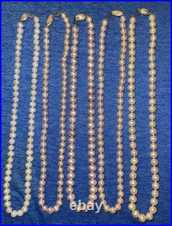 5 Sets of Vintage NATURAL REAL Pearl Necklaces 14k Yellow GOLD Clasp approx 16