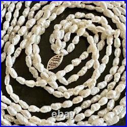 5 Strand Seed Rice Pearl 16 Necklace 6.75 4 Strand Bracelet Set 14K Gold Clasp