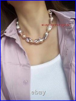 5A 17 7.530mm south sea baroque GOLD pink purple pearl necklace bracelet sets