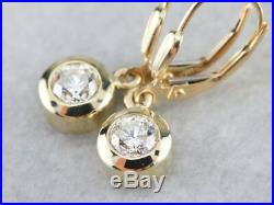 5mm Bezel Set Diamond Drop Dangle Earrings 14K Yellow Gold GP Anniversary Gift