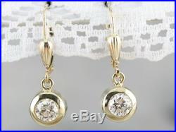 5mm Bezel Set Diamond Drop Dangle Earrings 14K Yellow Gold GP Anniversary Gift