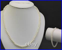 5mm Pearl Necklace and Bracelet Set with 14k Yellow Gold Clasps