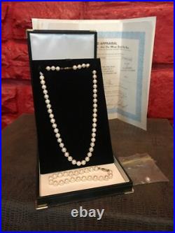 6.5-7mm White Akoya Sea Pearls Necklace Bracelet 14K Yellow Gold Set Appraisal