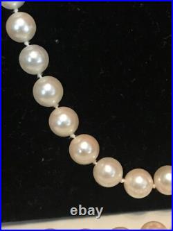 6.5-7mm White Akoya Sea Pearls Necklace Bracelet 14K Yellow Gold Set Appraisal