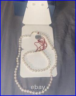 6.5-7mm White Cultured Japanese Pearls 14k Necklace, Bracelet, & Earrings Set