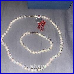 6.5-7mm White Cultured Japanese Pearls 14k Necklace, Bracelet, & Earrings Set