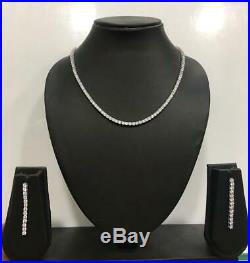 6 Ct Round Cut Diamond 14K White Gold Fn 16 Tennis Necklace & Drop Earrings Set