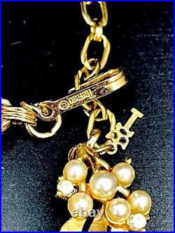 60's Crown Trifari Gold-tone Faux Pearl Rhinestone Floral Necklace Bracelet Set