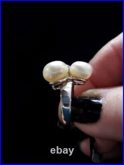 60's Looking 14k White Gold Freshwater Button Pearl Cluster Ring & Earring Set