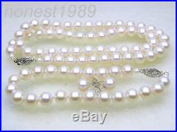 7.5-8mm AAA+ round white akoya pearl necklace bracelet earring set 14kt gold