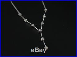 $7,500 14K White Gold Bezel Set Round Diamond Station Drop 18.75 Necklace
