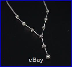 $7,500 14K White Gold Bezel Set Round Diamond Station Drop 18.75 Necklace
