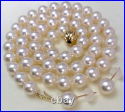 7-7.7mm Round White Japanese Akoya pearl Necklace set solid yellow gold, 18