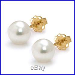 7-8mm AAA Freshwater White Pearl 18 Necklace Earring Set 14k Yellow Gold Clasp