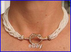 7 STRAND PEARL & DIAMOND NECKLACE/BRACELET SET (18kt YELLOW GOLD)