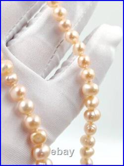 7mm Peach Color Natural Seawater Pearl Necklace Earrings Ring Stackable Set Gold