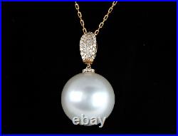 $8,000 18K Yellow Gold 16mm White South Sea Pearl Pave Set Diamond 20'' Necklace