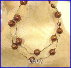 8.5mm Cultured Freshwater Chocolate Pearl Solid 14k Yellow Gold DC Swirl Bar Set
