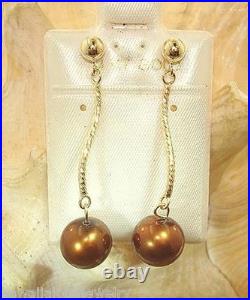 8.5mm Cultured Freshwater Chocolate Pearl Solid 14k Yellow Gold DC Swirl Bar Set