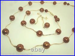 8.5mm Cultured Freshwater Chocolate Pearl Solid 14k Yellow Gold DC Swirl Bar Set